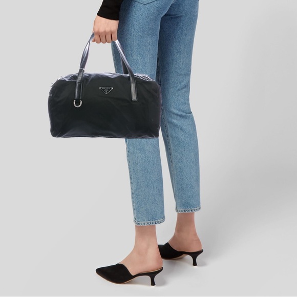 Prada Black Tessuto Leather-Trimmed Handbag - Picture 3 of 6